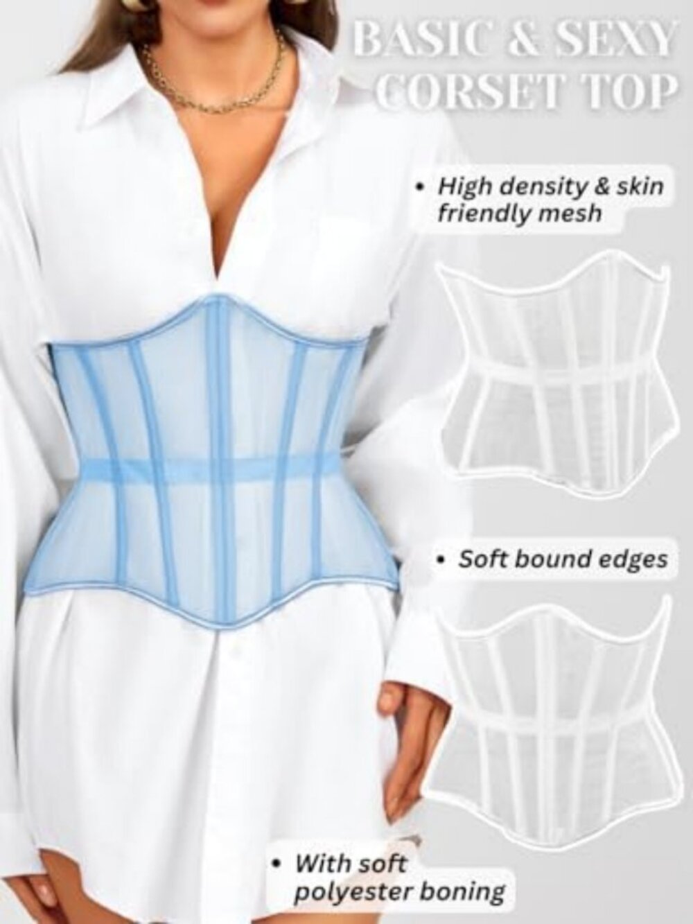 Stylish Underbust Corset Belt, Lace-Up Boned Waist Cincher, Perfect Shapewear - Picture 2 of 7